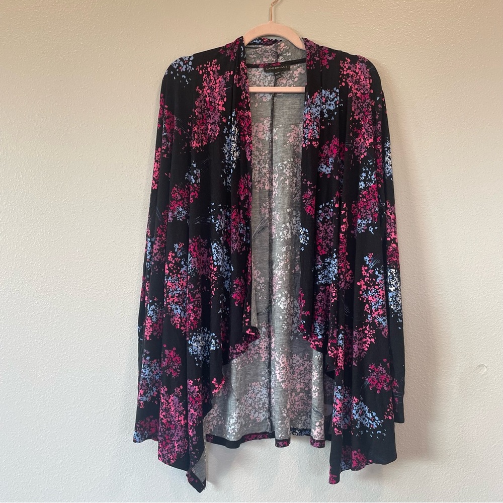 Lane Bryant  Black Pink Floral Print Open Cardigan Sweater Womens‎ Plus 18/20